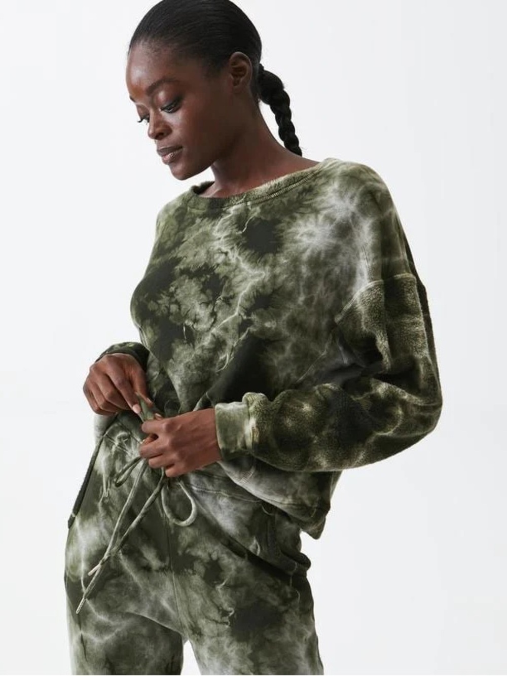 Michael Stars Green Ezra Tie Dye Sweatshirt in Dark Matcha